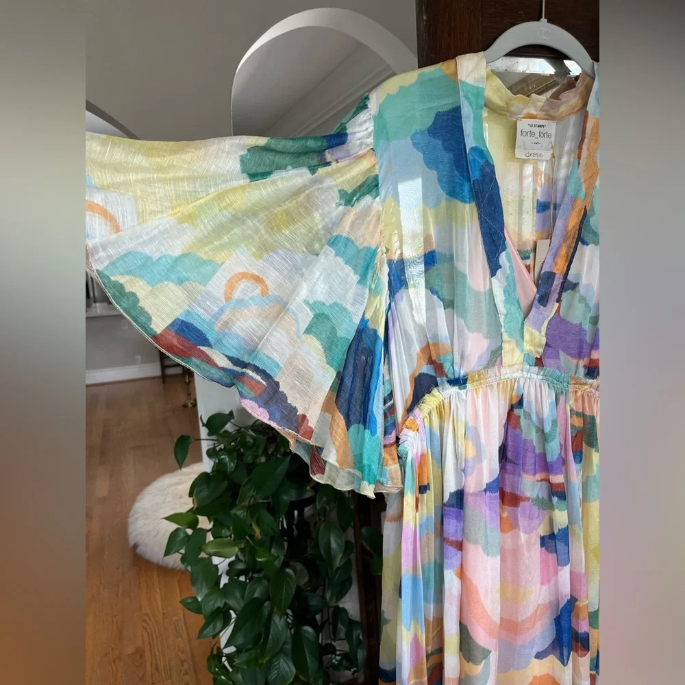 Forte Forte Silk Chiffon Dress with "Up Above in The Sky" Print in Morning. 10 - Picture 3 of 16